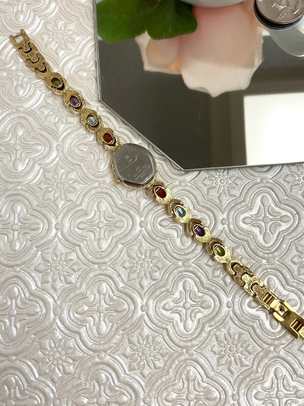 Vintage Jules Jurgensen Gemstone Accented Band Dainty Ladies Cocktail Watch